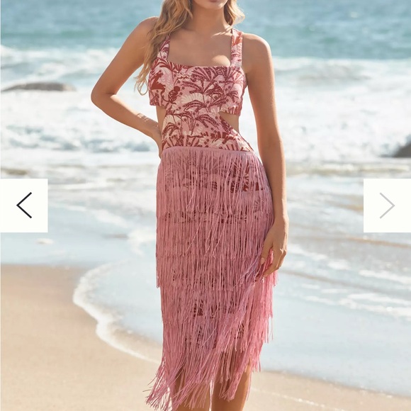 Dresses & Skirts - Pink/Purple Print Fringe Dress
